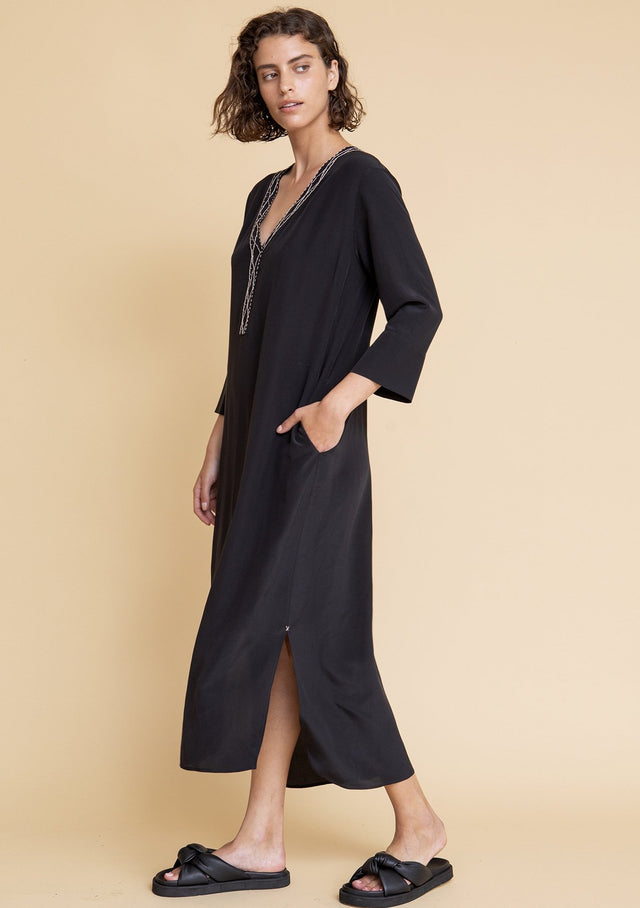 Embroidered silk galbia dress