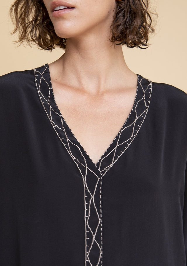 Embroidered silk galbia dress