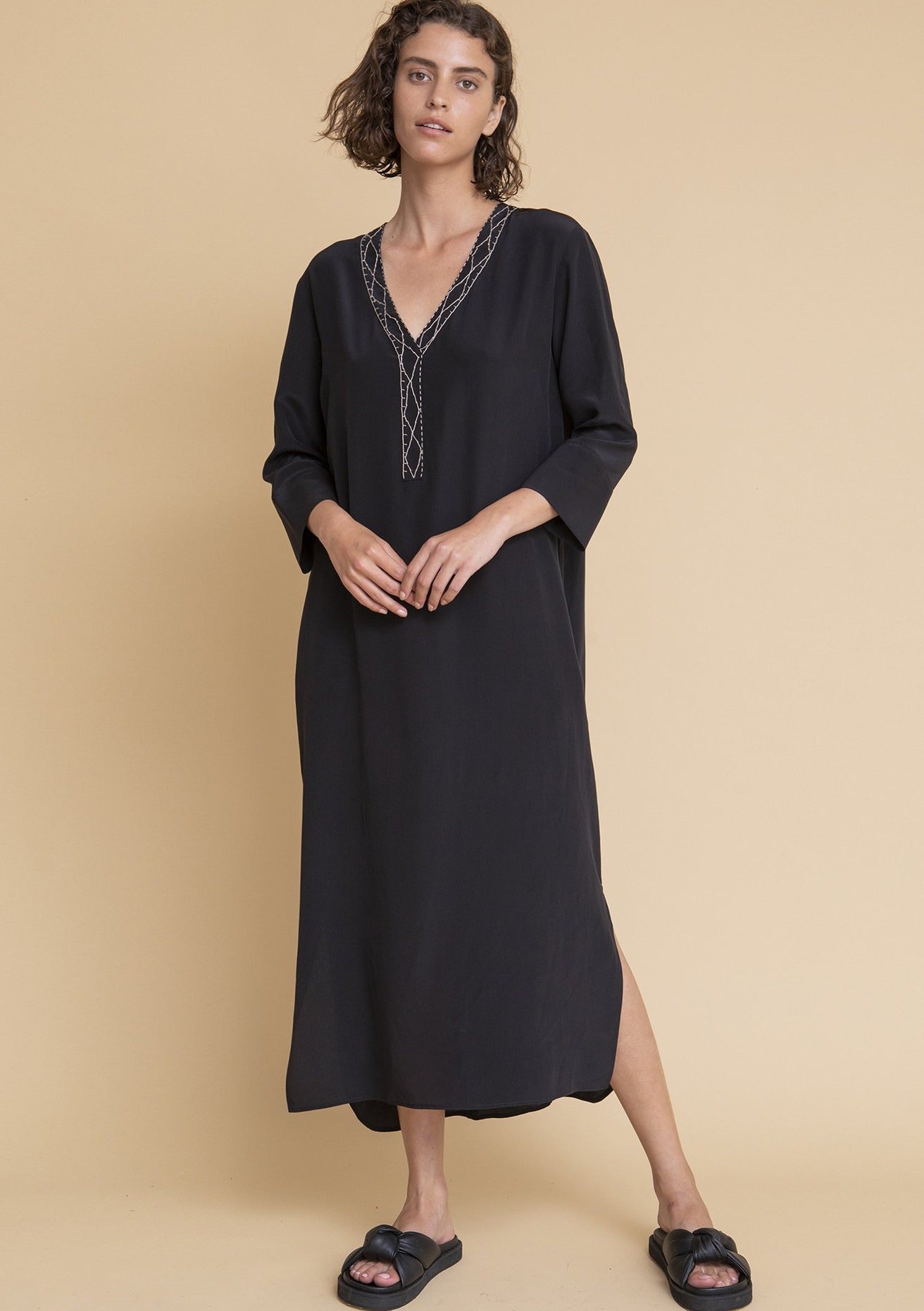 Embroidered silk galbia dress