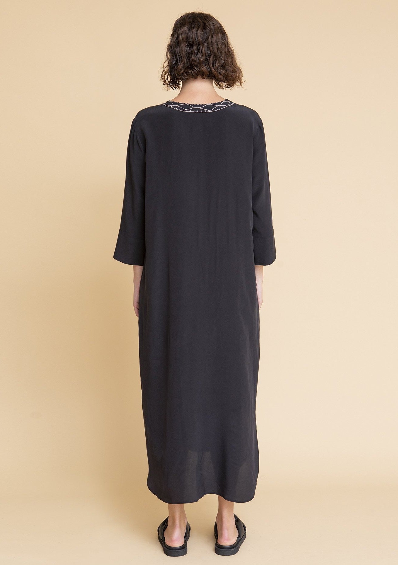 Embroidered silk galbia dress