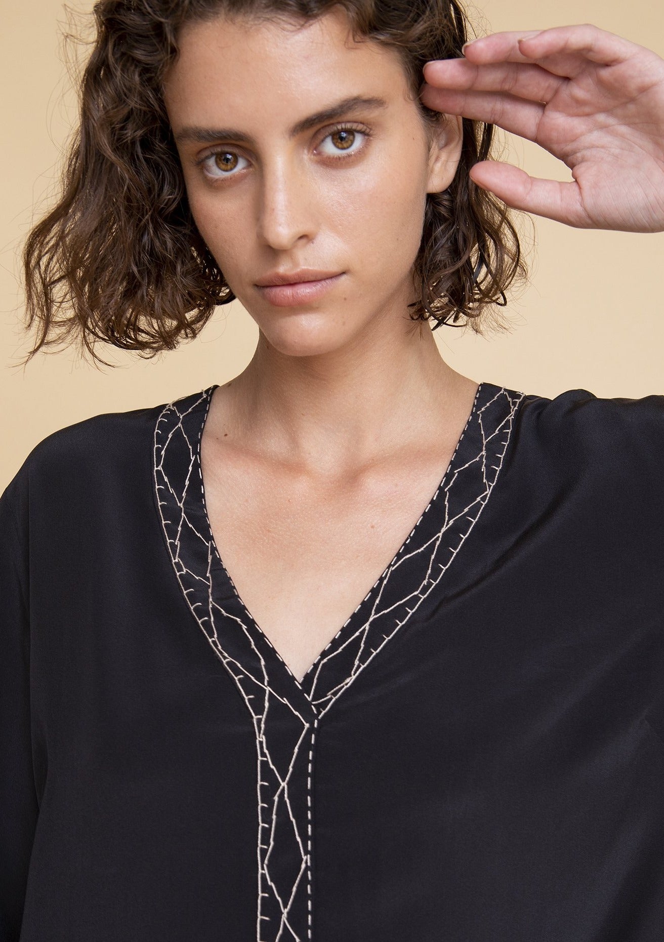 Embroidered silk galbia dress